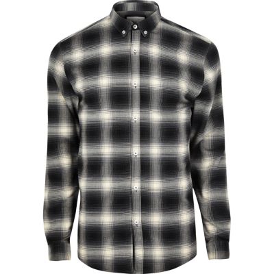 Black check muscle fit shirt